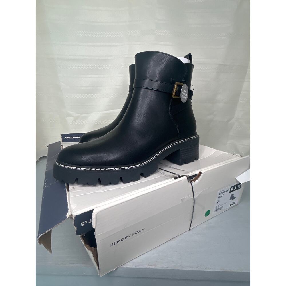 St. John's Bay Daymarc Leather Block Heel Ankle Booties Black Womens Size 9.5M - Picture 3 of 14